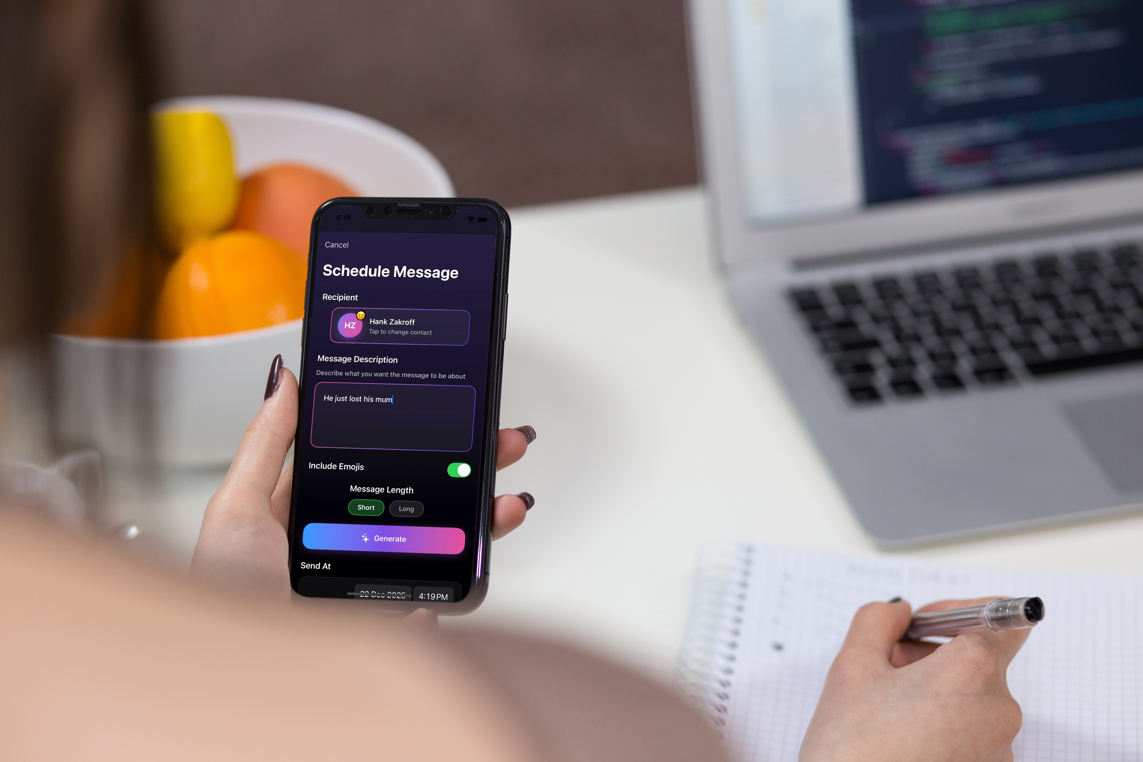 AlwaysThere schedule message screen in a real-life setting
